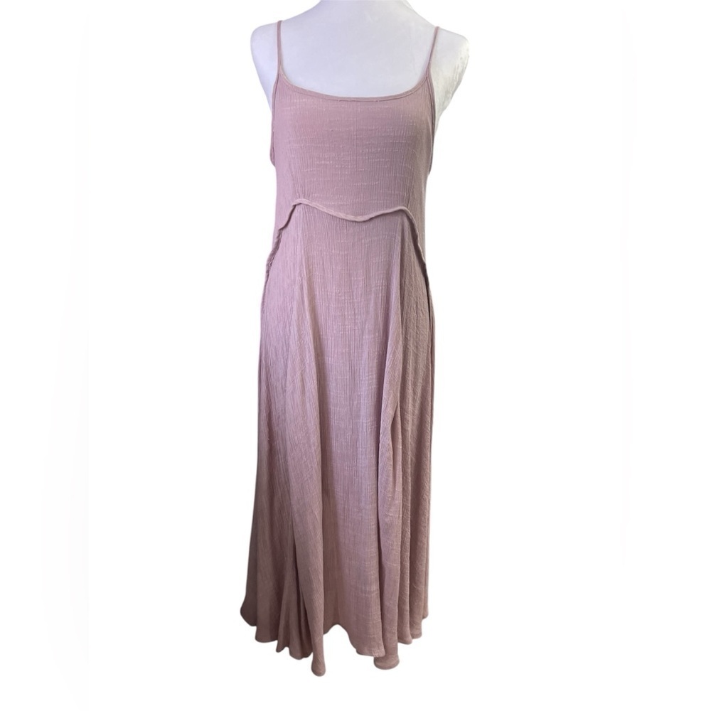 Wishlist Mauve Crinkle Fabric Adjustable Spaghetti Strap Midi Bohemian Med Dress - Picture 3 of 12